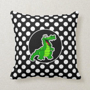 Alligator für schwarze und weiße Polka-Punkte Kissen