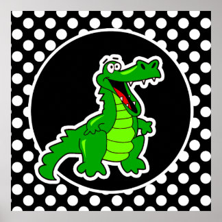 Alligator für schwarze und weiße Polka-Punkte Poster