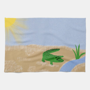 Alligator Green Whimsical Cartoon Art Handtuch