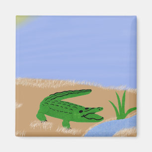 Alligator Green Whimsical Cartoon Art Magnet
