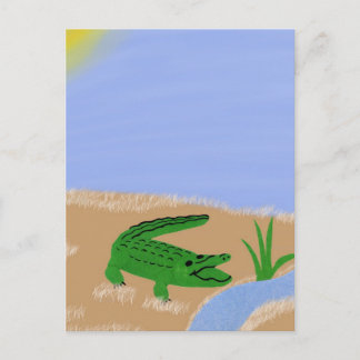 Alligator Green Whimsical Cartoon Art Postkarte