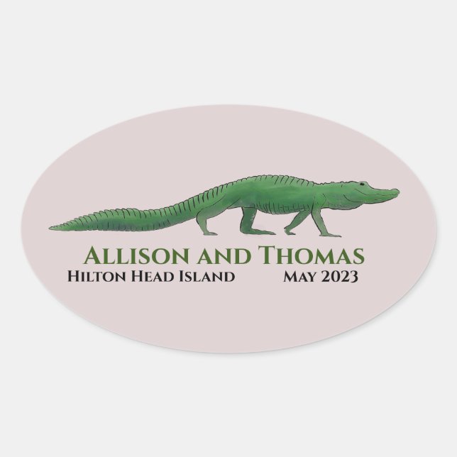 Alligator Hochzeitsticker. Florida South Carolina. Ovaler Aufkleber (Vorderseite)