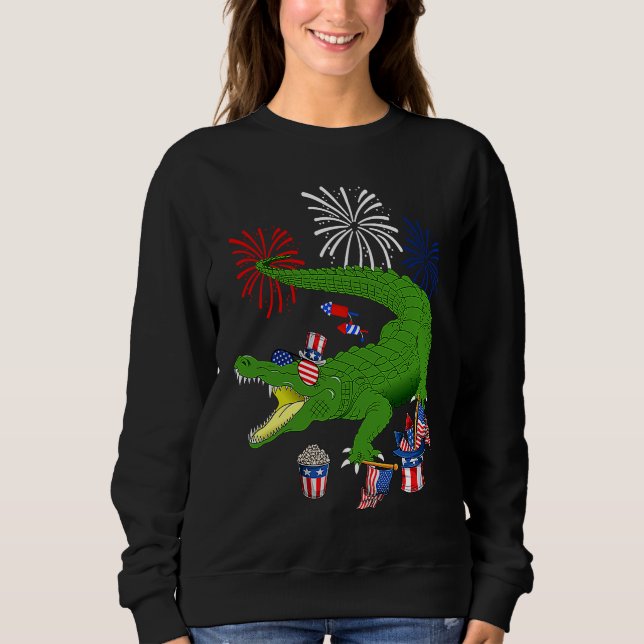 Alligator Holding American Flag Sunglasses Happy 4 Sweatshirt (Vorderseite)