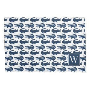 Alligator im Prepppy Stil - Navy Monogramm Kissenbezug