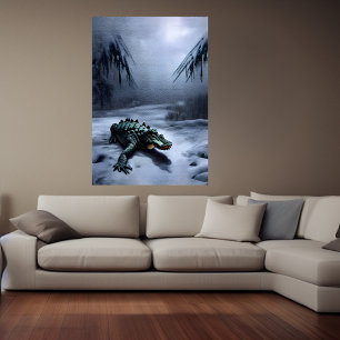 Alligator im Schnee   AI Art Poster
