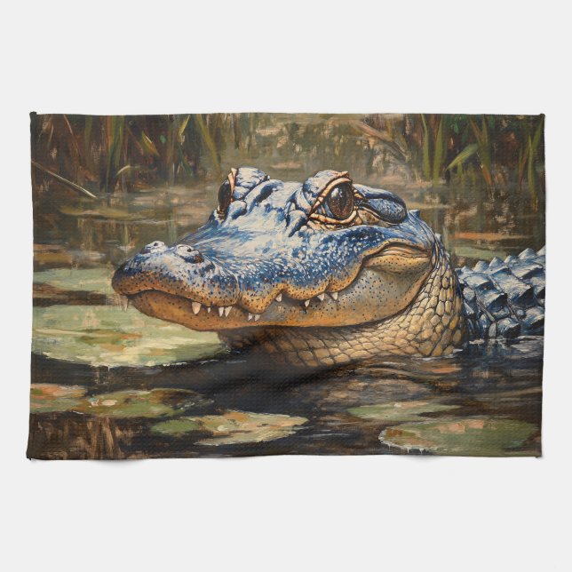 Alligator in der Everglades Wildlife Art Geschirrtuch (Horizontal)