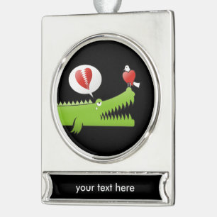 Alligator in der Liebe Banner-Ornament Silber