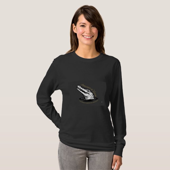 Alligator Kiefer Schwarz Langarm T-Shirt (Vorne ganz)
