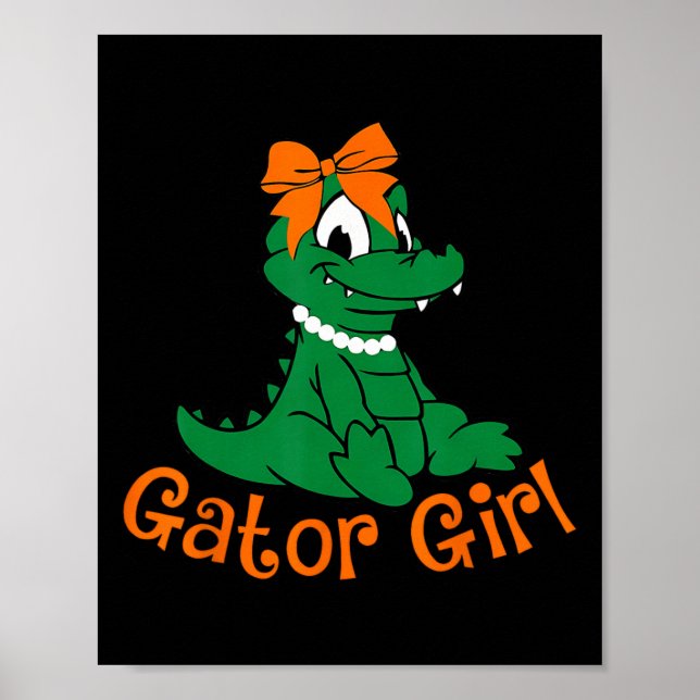 Alligator Mädchen Süße Orange Schleife Alligator F Poster (Vorne)