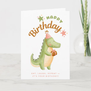 Alligator mit Pasteten-Hut zum Geburtstag Grußkart Karte