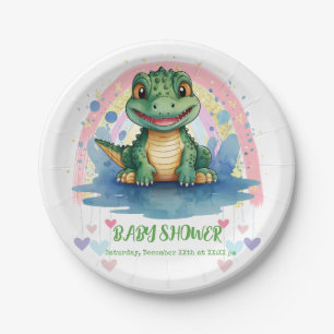 Alligator Pastel Rainbow Colorful Baby Dusche Pappteller