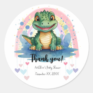 Alligator Pastell Regenbogenfarbene Babyparty Runder Aufkleber