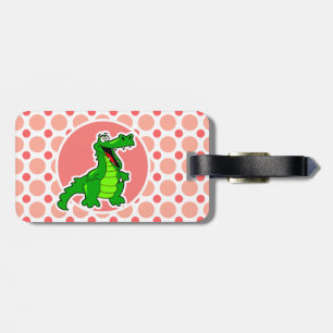 Alligator; Pink & Coral Polka Dots Gepäckanhänger