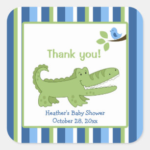 Alligator Quadrat Gefallen Sticker - Blau/Grün
