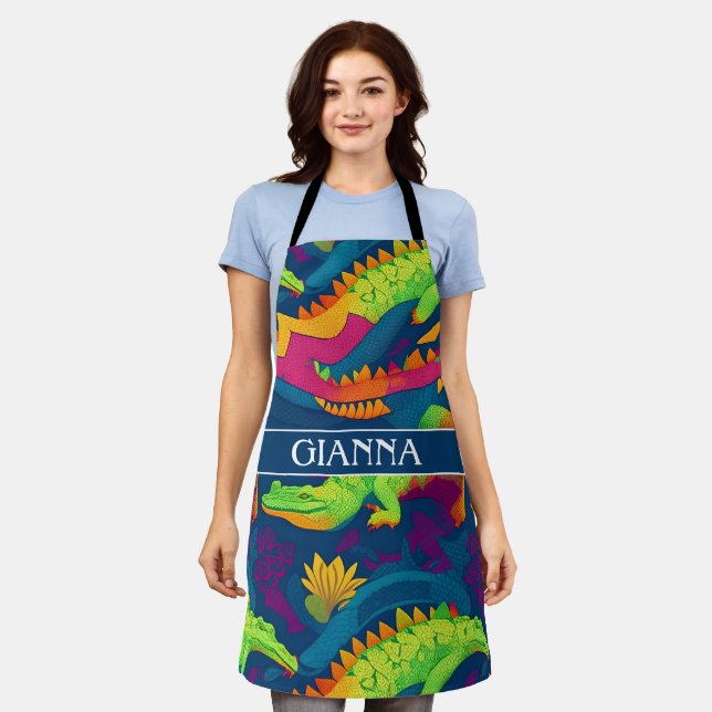 Alligator Rainbow Personalisiertes Muster Schürze (Getragen)
