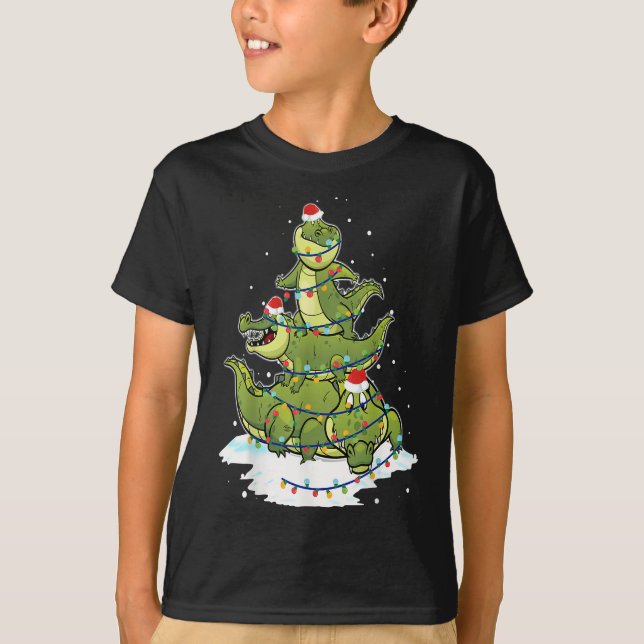 Alligator Santa Christmas Light Tree Design T-Shirt (Vorderseite)