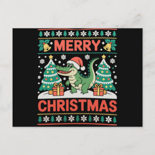 Alligator Santa Hut hässlicher Pullover Weihnachts Feiertagspostkarte