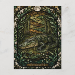 Alligator Still Sumpf Illumina Buntglas Postkarte