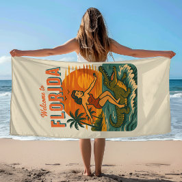 Alligator Surfing Beach Pin-up Retro Coastal Gator Strandtuch