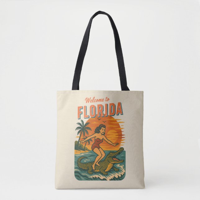 Alligator Surfing Beach Pin-up Retro Coastal Sand (Vorderseite)