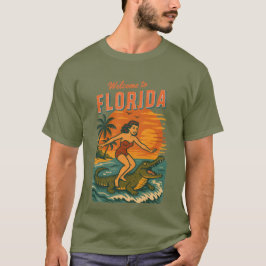 Alligator Surfing Coastal Life Graphic Retro Surf T-Shirt