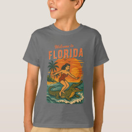 Alligator Surfing Coastal Life Graphic Retro Surf T-Shirt