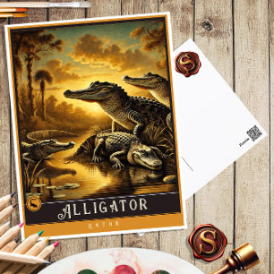 Alligator Süße Familie Vintage-Tier-Postkarte Postkarte
