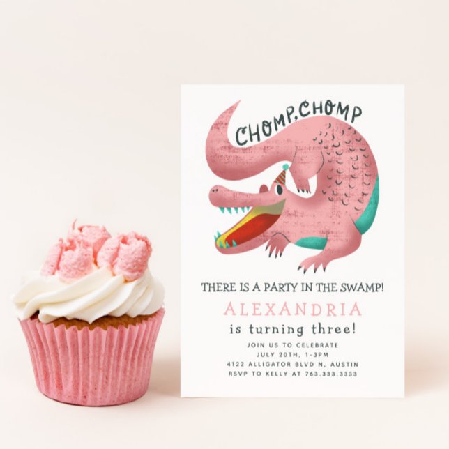 Alligator Thema Geburtstagsparty Pink Einladung (Von Creator hochgeladen)