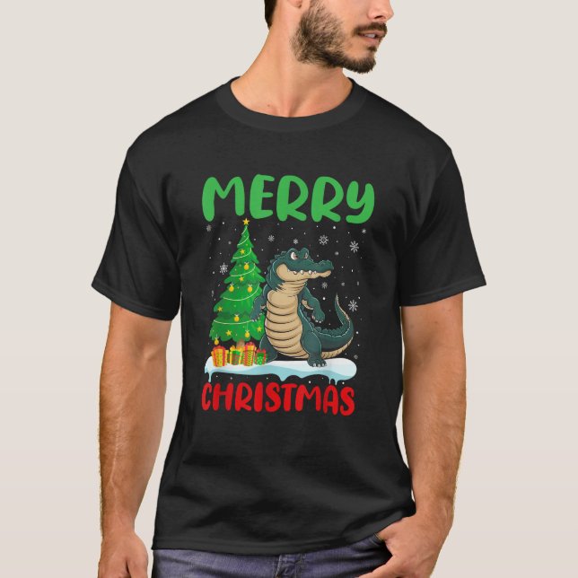 Alligator Tree Xmas Sweater Men Ugly Christm T-Shirt (Vorderseite)