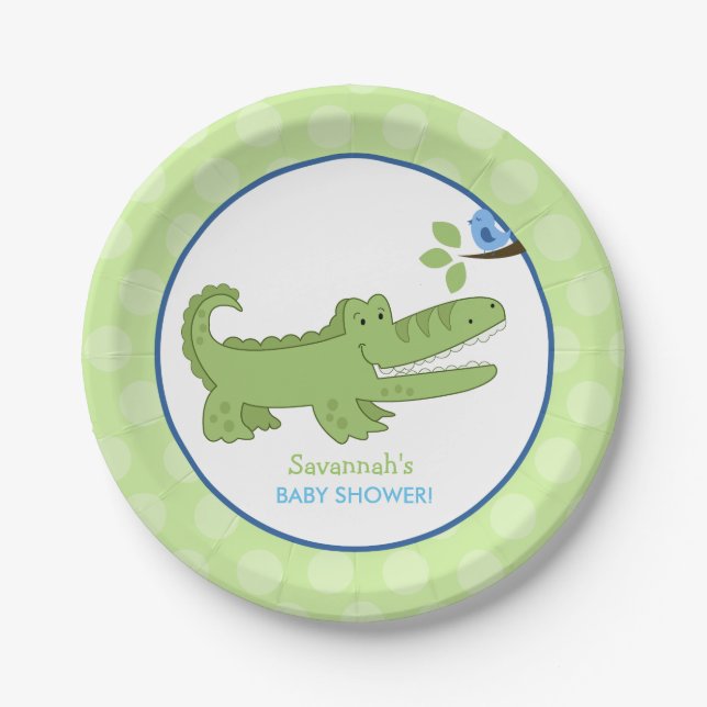 Alligator und Blue Bird Baby Shower Paper Plate Pappteller (Vorderseite)