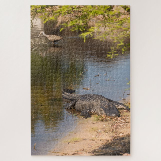 Alligator und Carrao-Vogel in Florida-Feuchtgebiet Puzzle (Vertikal)