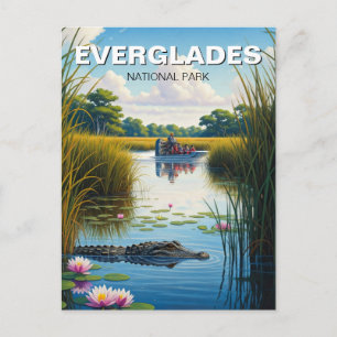 Alligator und Luftboot Everglades Nationalpark Postkarte