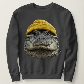 alligator Wearing Beanie  Vintage 90s Gator Design Sweatshirt