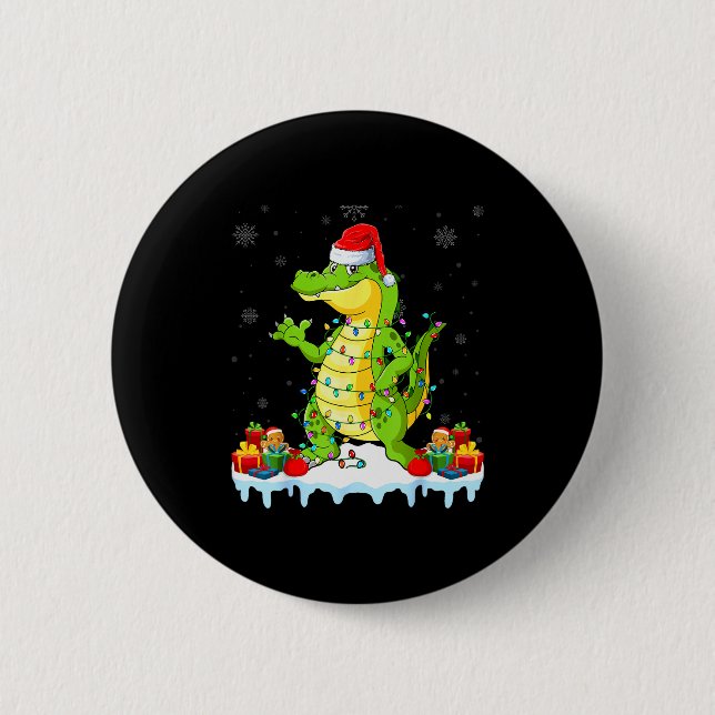 Alligator Wearing Xmas Lights Santa Hat Alligator  Button (Vorderseite)