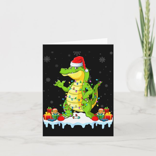 Alligator Wearing Xmas Lights Santa Hat Alligator  Karte (Vorderseite)