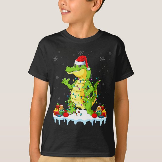 Alligator Wearing Xmas Lights Santa Hat Alligator  T-Shirt (Vorderseite)