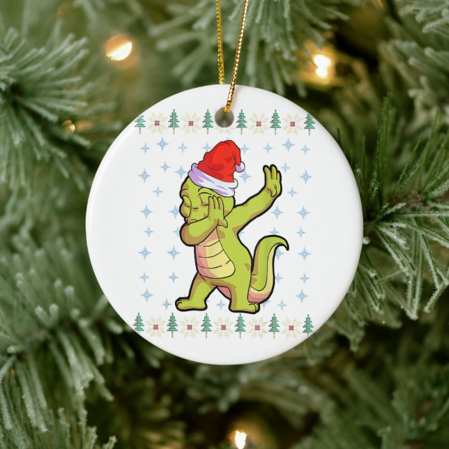 Alligator Weihnachts-Shirt Weihnachtsmannmütze Kro Keramik Ornament (Baum)