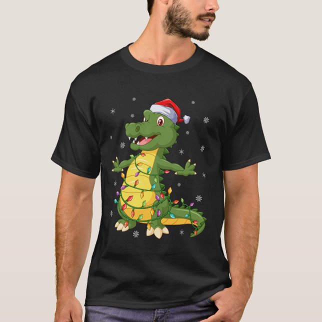 Alligator Weihnachts-Weihnachtsmannmütze Lighting  T-Shirt (Vorderseite)