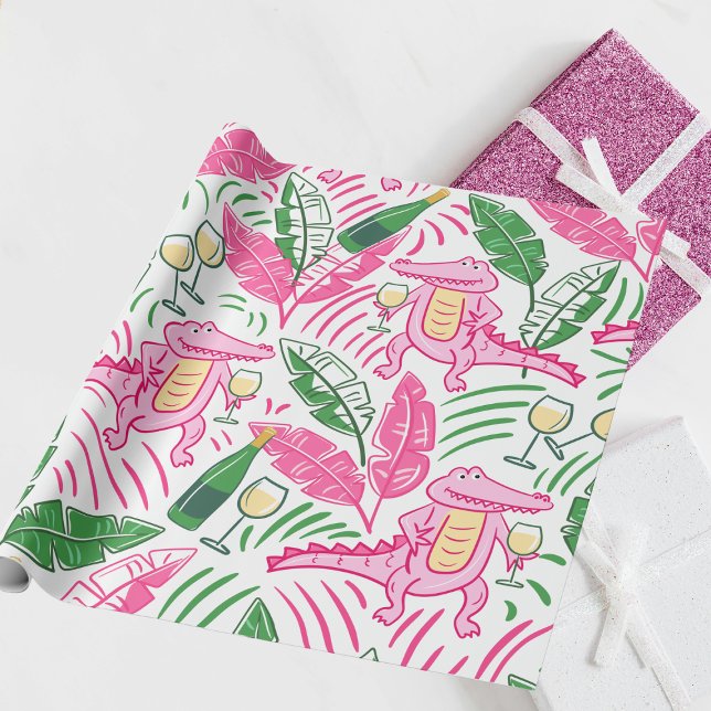 Alligator Wine Pink Green Preppy Geschenkpapier (Von Creator hochgeladen)