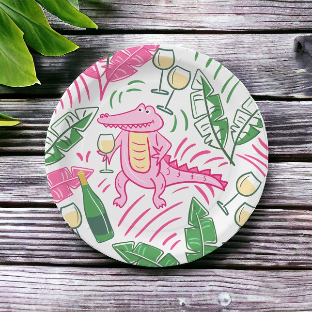 Alligator Wine Pink Green Preppy Pappteller (Von Creator hochgeladen)