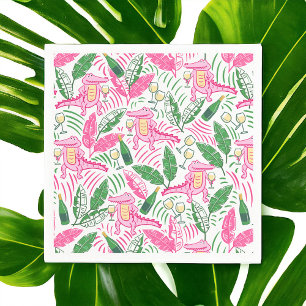 Alligator Wine Pink Green Preppy Small Serviette