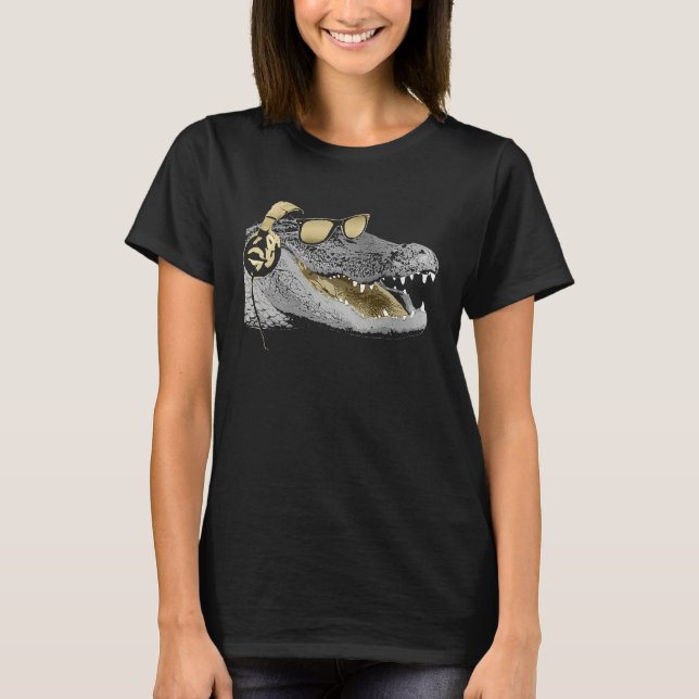 Alligator with headphones and sunglasses T-Shirt (Vorderseite)