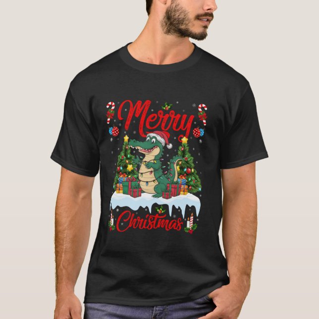 Alligator Xmas Tree Lighting Weihnachtsmannmütze A T-Shirt (Vorderseite)