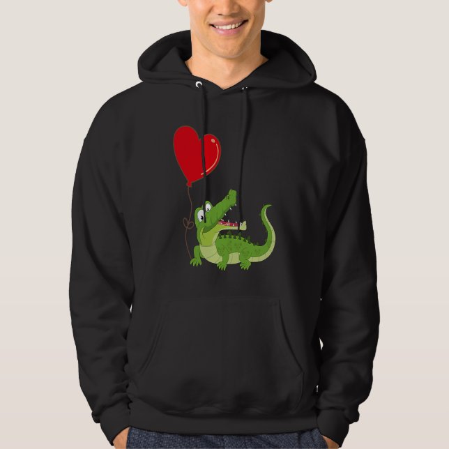 Alligators With Heart Balloon Valentines Day Love  Hoodie (Vorderseite)