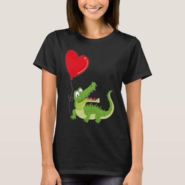 Alligators With Heart Balloon Valentines Day Love  T-Shirt (Vorderseite)