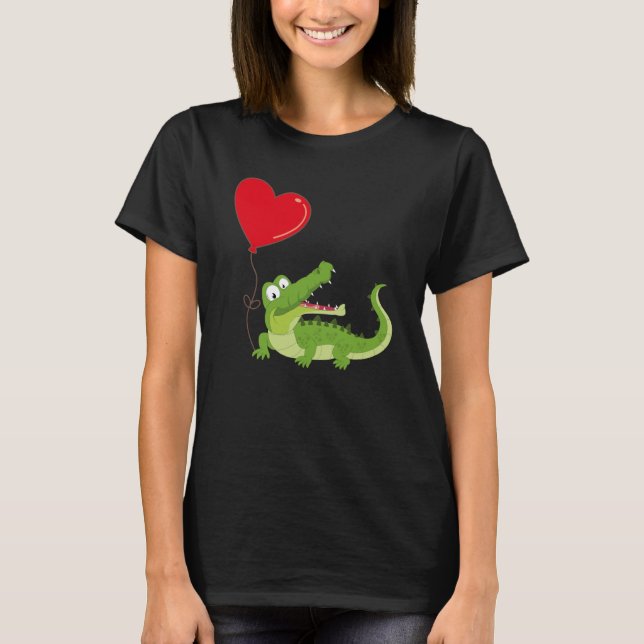 Alligators With Heart Balloon Valentines Day Love  T-Shirt (Vorderseite)