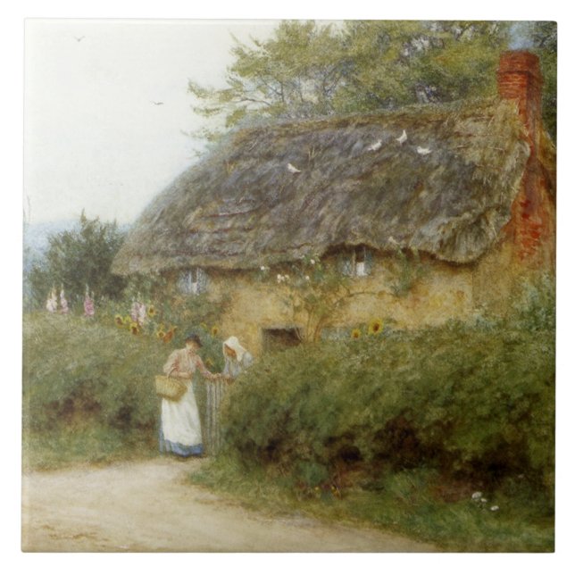 Allingham Eine Hütte mit Sonnenblumen am Peaslake Fliese (Vorderseite)