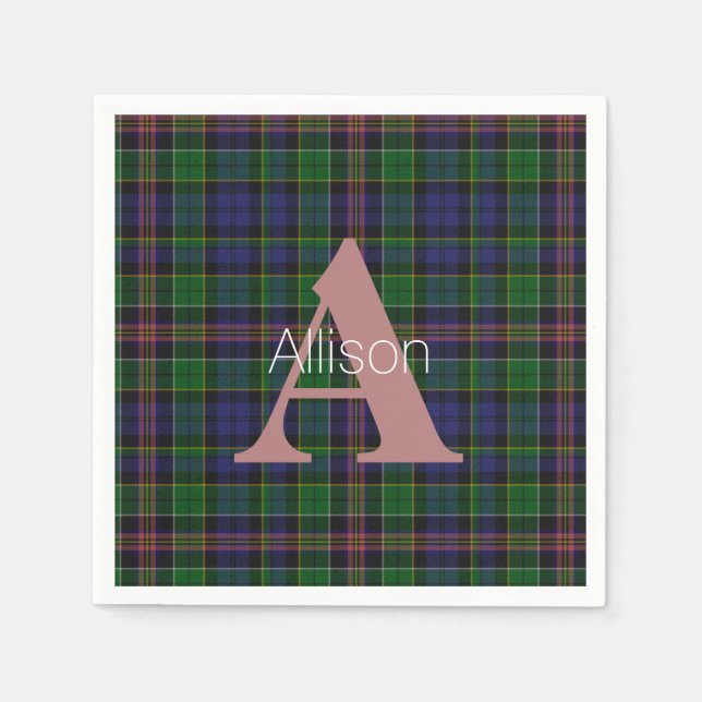 Allison Clan Kariert Monogram Paper Napkins Serviette (Vorderseite)