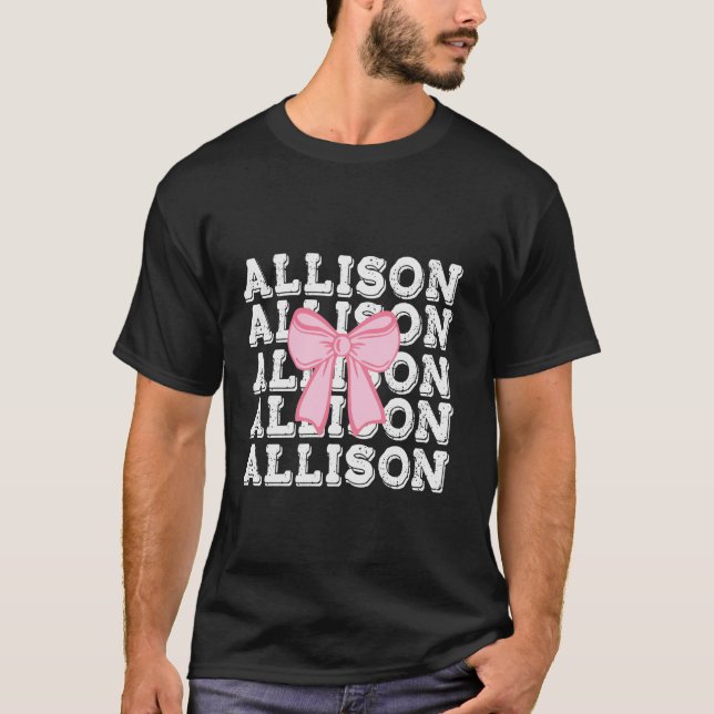 ALLISON Name Coquette Big Pink Bow Einfache Niedli T-Shirt (Vorderseite)