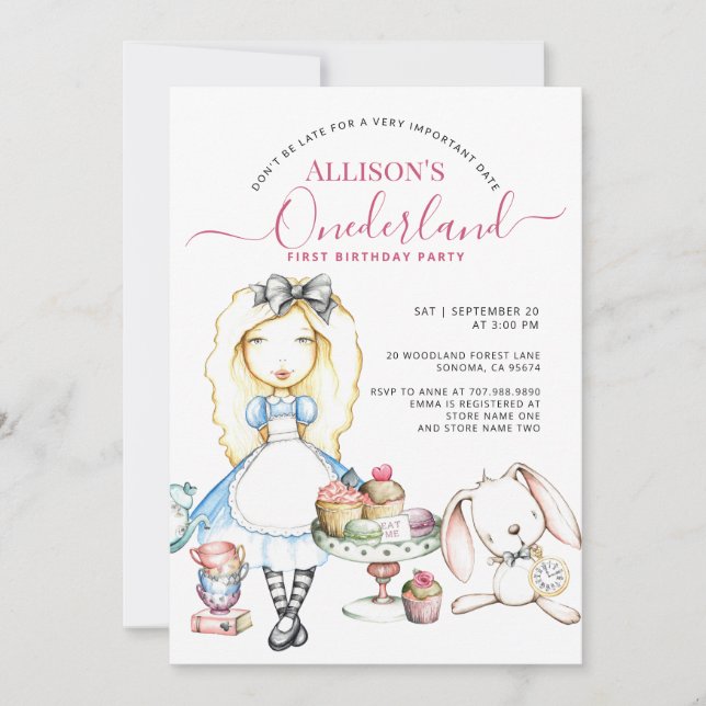 Allison's Onederland Tea Party Girl's 1. Geburtsta Einladung (Vorderseite)